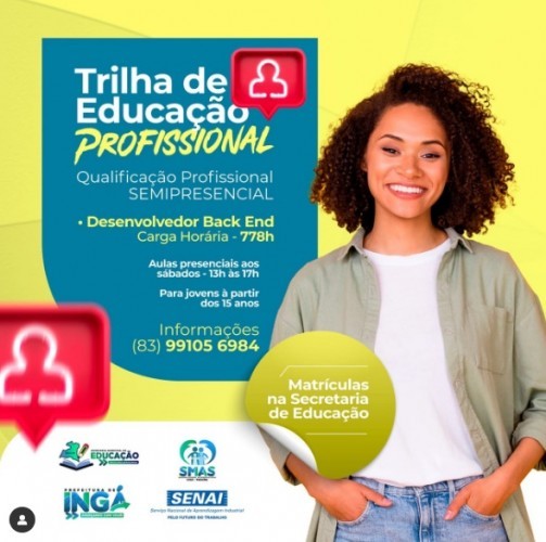 SENAI Paraíba e Prefeitura de Ingá Oferecem Curso de Desenvolvedor Back End: Matrículas Abertas para Jovens a Partir dos 15 Anos